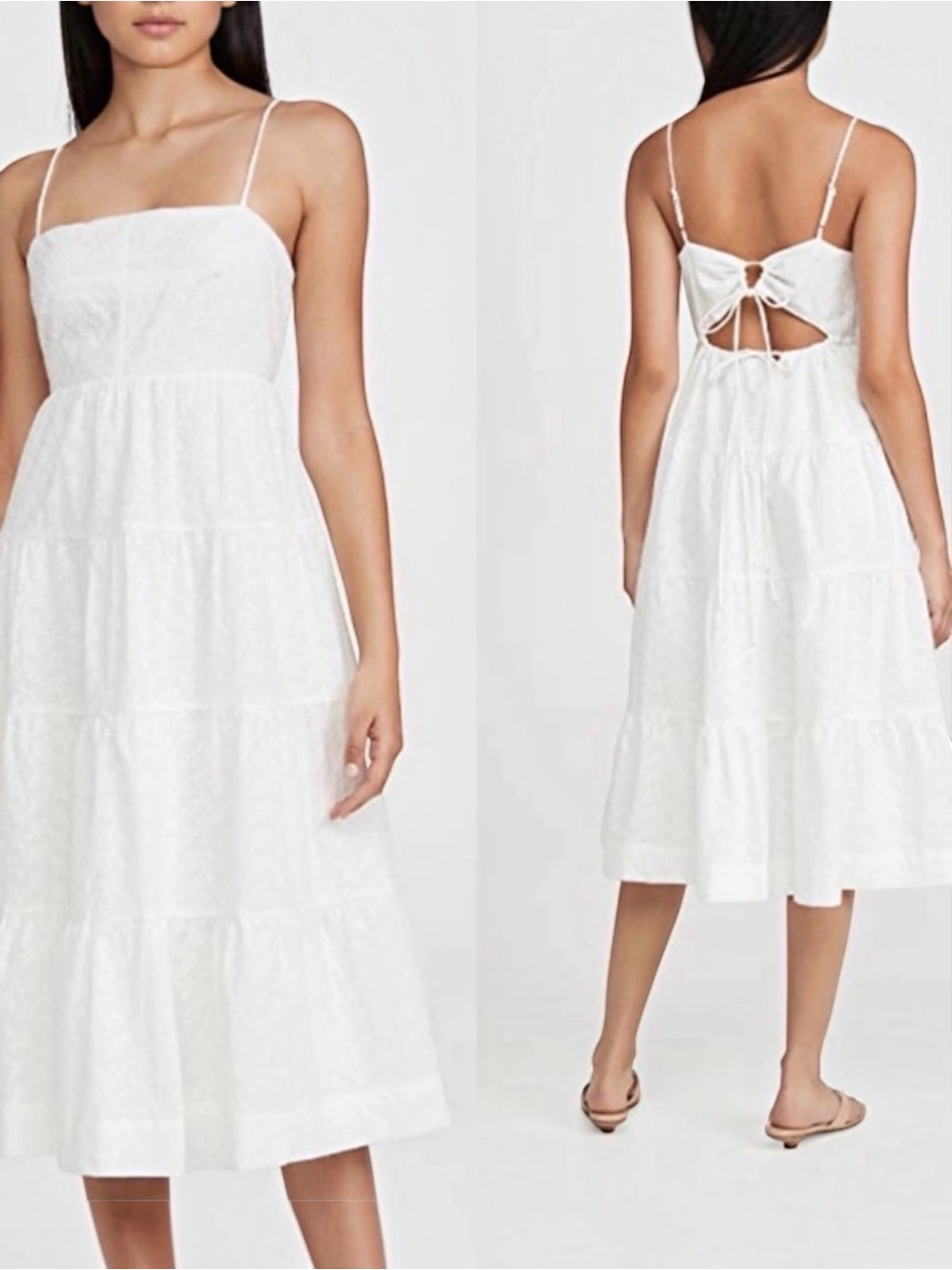 Line&Dot Charlotte Embroidered Eyelet Cotton Midi Dress Tie Back S Coquette NWT